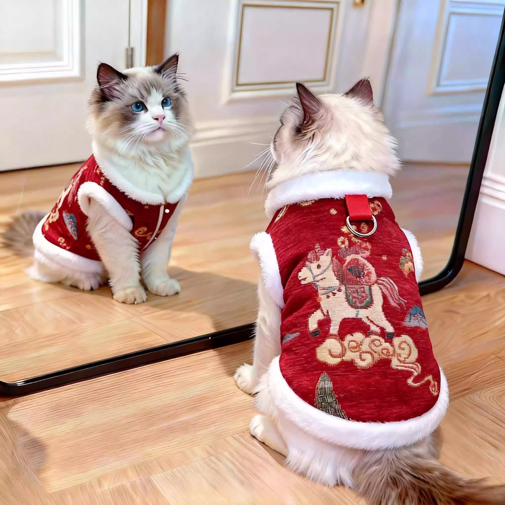 猫咪衣服过年喜庆新中式布偶猫加厚冬装金渐层幼猫保暖马甲拜年服