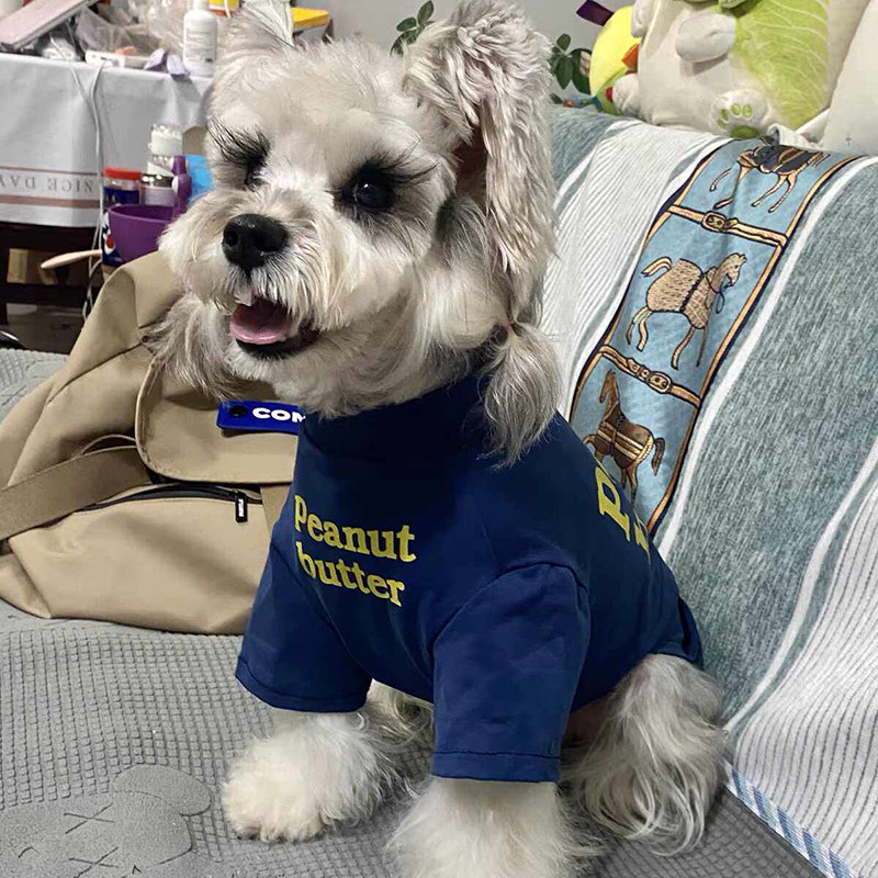 宠物狗狗蓝色T恤衣服夏季薄款字母印花背心防掉毛小型犬泰迪比熊