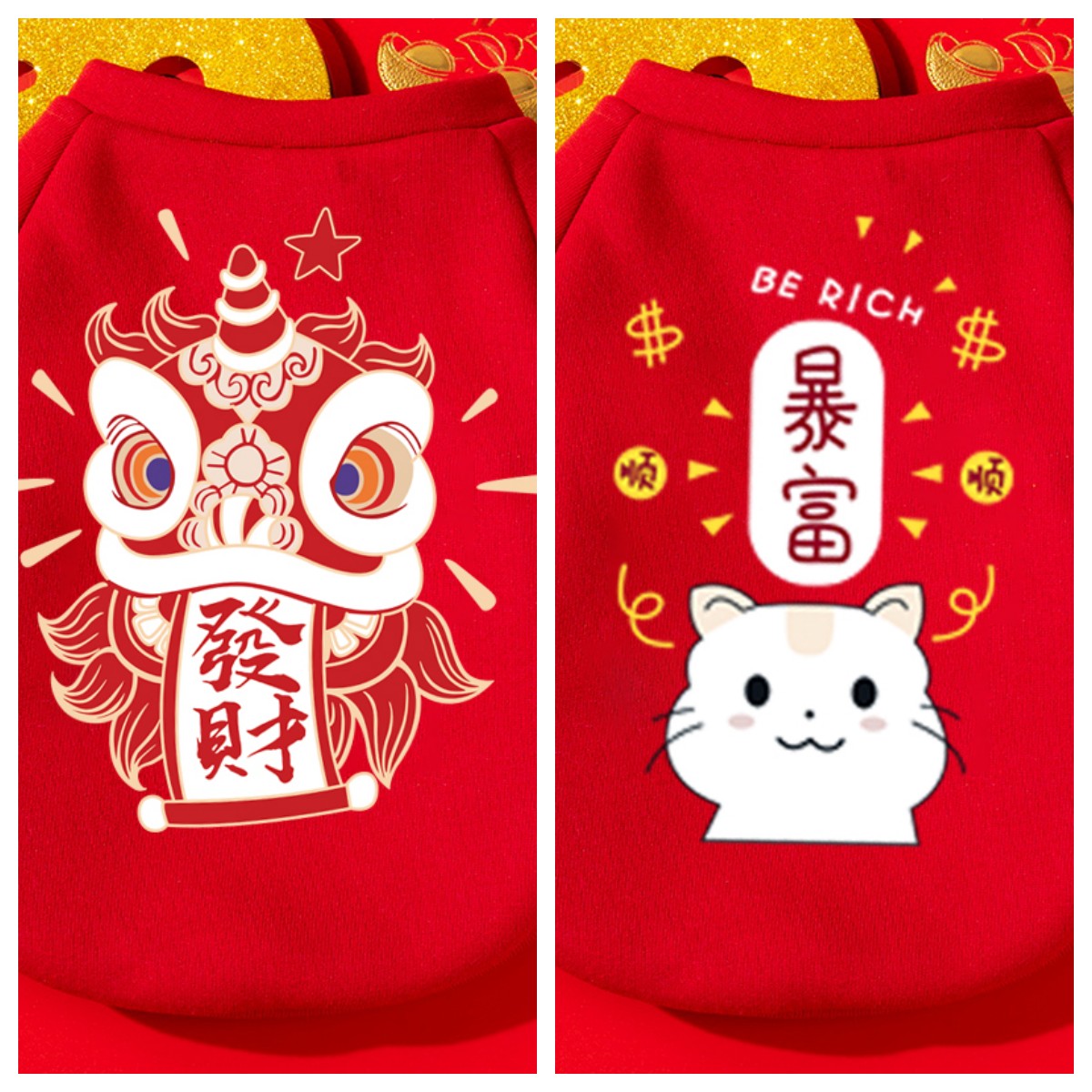 猫咪新年衣服新款冬装保暖加绒卫衣布偶小猫银渐层喜庆红色拜年服