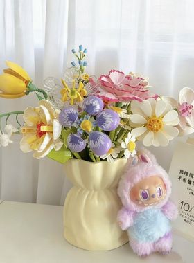 潘洛斯积木花玫瑰向日葵盆栽永生花摆件送女朋友生日礼物玩具diy