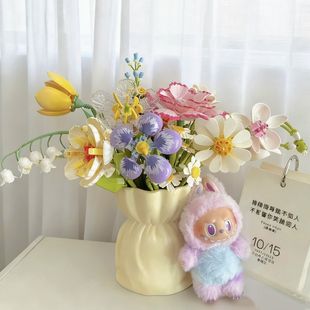 多巴胺DIY积木花束单支永生花抱抱桶拼装创意摆件女系列生日礼物