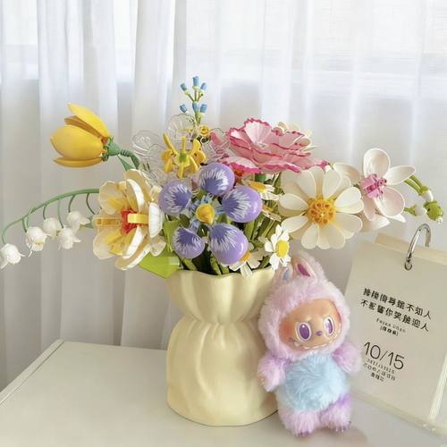 多巴胺DIY积木花束单支永生花抱抱桶拼装创意摆件女系列生日礼物