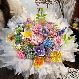 多巴胺积木花束永生玫瑰花束仿真花抱抱桶高级送男女生情人节礼物