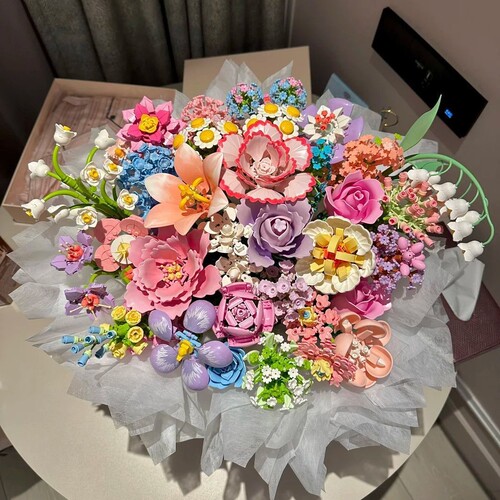 手工花束积木花朵拼装玩具仿真花材料包一整套创意礼物送男女朋友