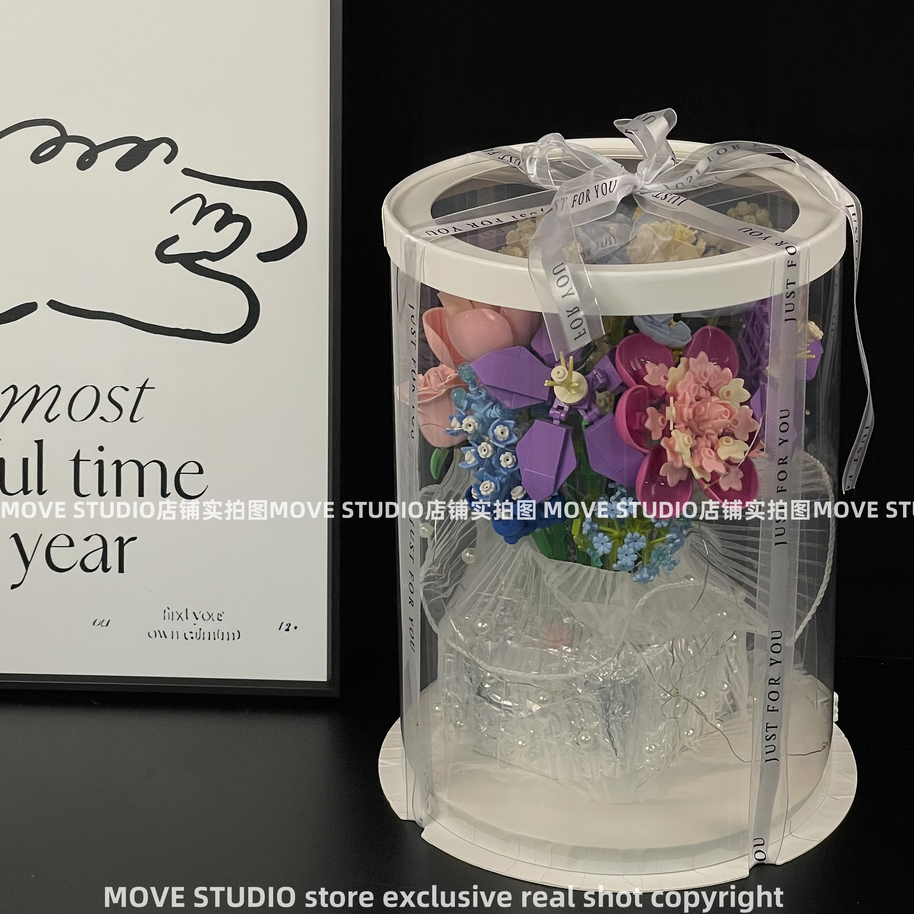 永生玫瑰花束积木仿真花束女生系列抱抱桶拼装女孩玩具情人节礼物