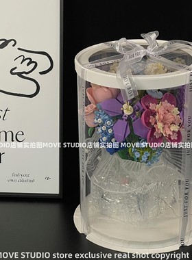 永生玫瑰花束积木仿真花束女生系列抱抱桶拼装女孩玩具情人节礼物