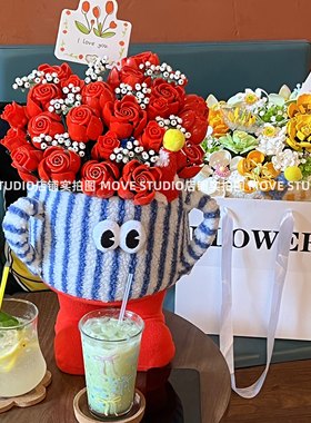 2025新款DIY积木花束抱抱桶永生玫瑰花拼装摆件系列女 情人节礼物