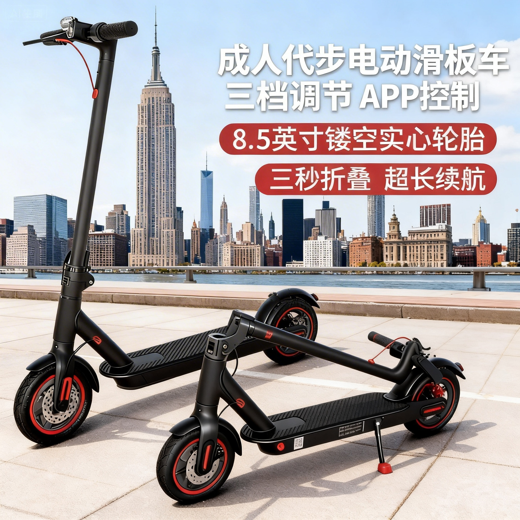 成人款电动滑板车双刹折叠代步车