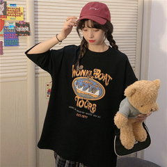 Real price real shot cotton short sleeve T-shirt women's print letter loose large