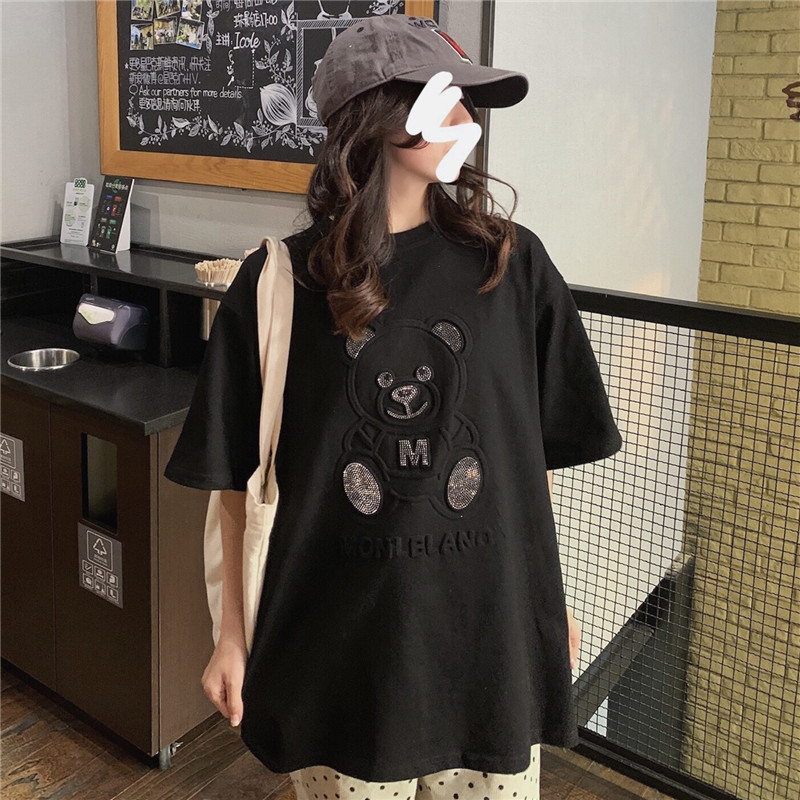 Real price real shot concave convex hot diamond short sleeve T-shirt women's loose size creative commuter