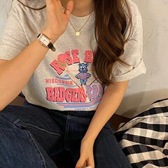 Real price ~ Korean loose cartoon print with short sleeve T-shirt