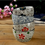 四方碗陶瓷家用日式 餐具釉下彩复古米饭碗4.5寸5寸吃饭碗甜品碗