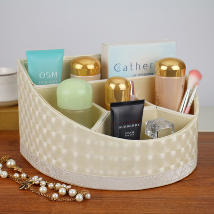 皮革欧式桌面化妆品护肤品梳妆台口红收纳盒 家用整理盒置物架木