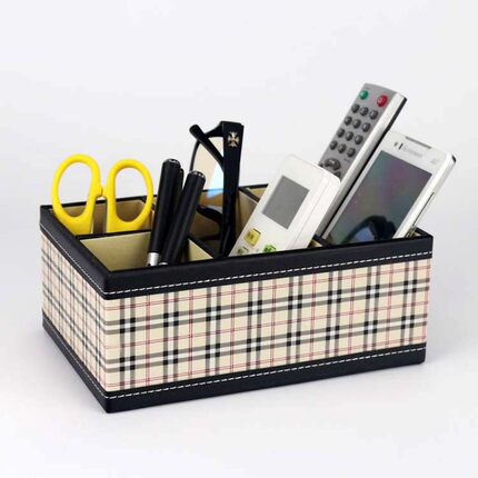 皮革茶几遥控器收纳盒 办公桌面文具化妆品盒 整理置物架韩国创意