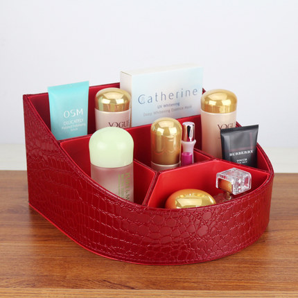 皮革欧式桌面化妆品护肤品梳妆台口红收纳盒 家用整理盒置物架木