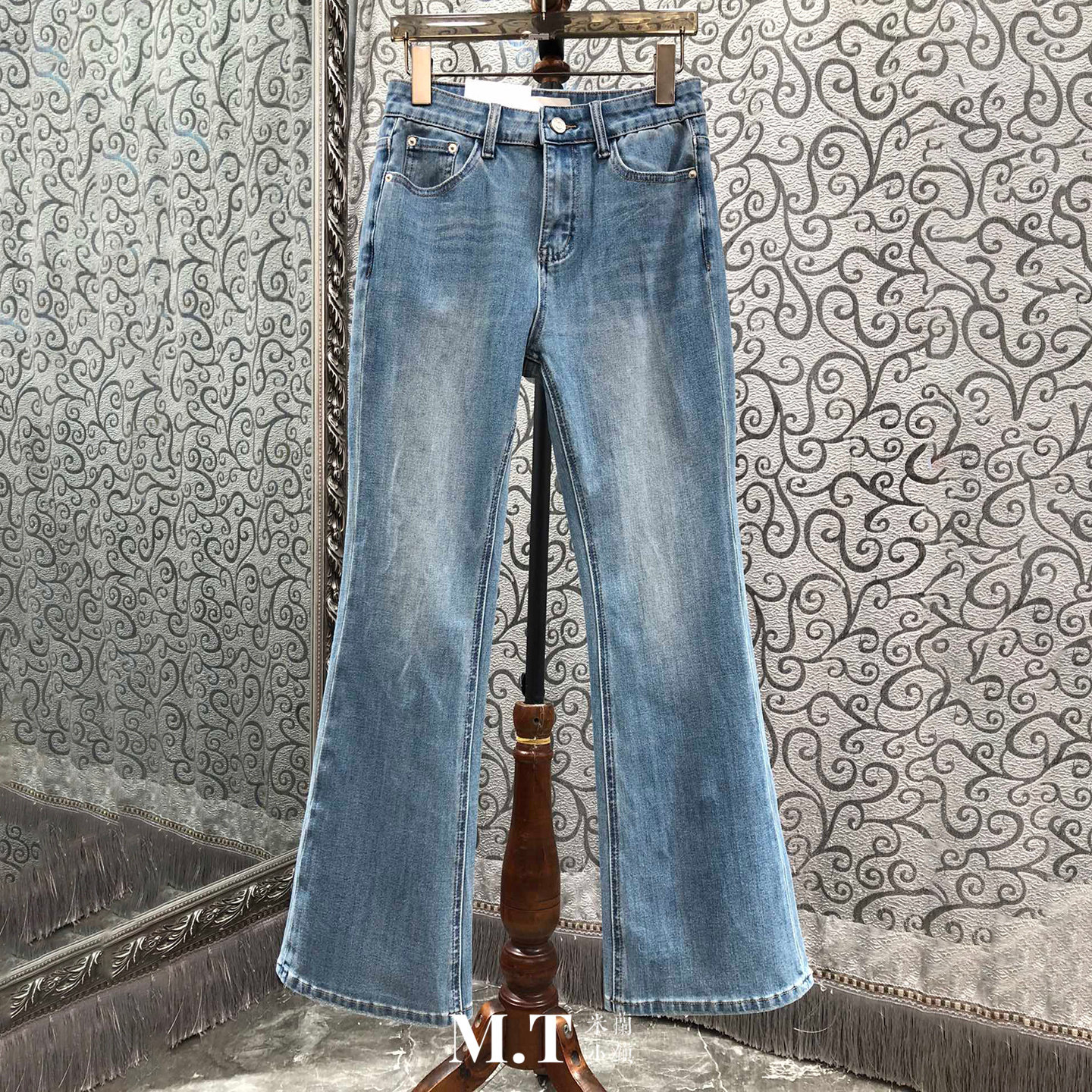 米兰小镇南油版本后翻盖口袋做旧水洗修身显瘦九分牛仔喇叭裤A25,女装/女士精品,牛仔裤,淘宝优惠券,粉丝福利购,淘宝优惠卷