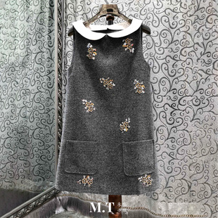 米兰小镇南油版 背心连衣裙L20 本欧货复古贵气亮点钉珠双口袋无袖