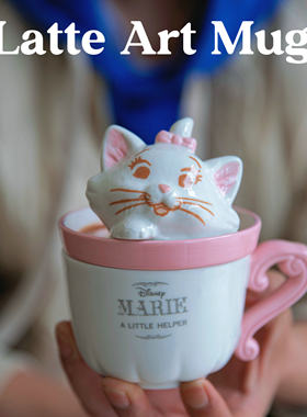 ZJ  HOME   出口日单迪*士尼 玛立猫陶瓷水杯马克杯可爱咖啡杯盖