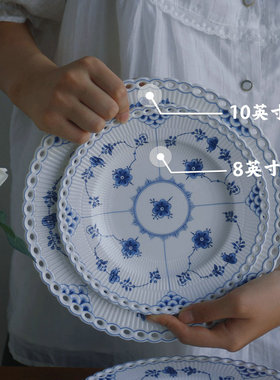 ZJ 法式浮雕全蕾丝花边唐草纹大容量餐具咖啡杯碟微波炉烤箱可用