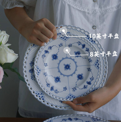 ZJ 法式浮雕全蕾丝花边唐草纹大容量餐具咖啡杯碟微波炉烤箱可用