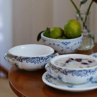 双耳碗双耳杯复古咖啡杯甜点碗 HOME 德国兰花釉下彩陶瓷套装