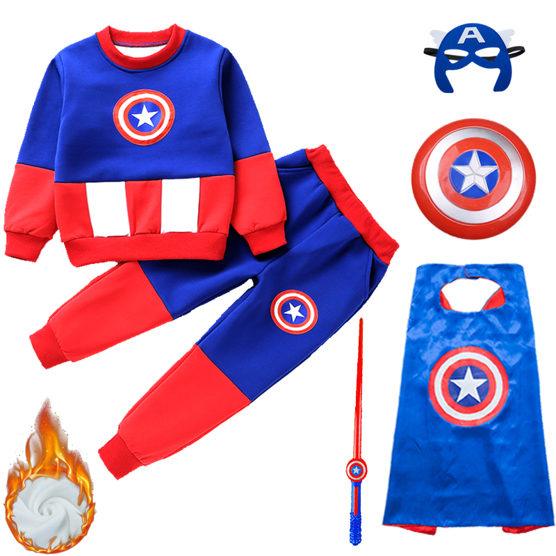 男万圣节童话角色扮演衣服儿童服装人物美国队长披风秋冬加绒套装