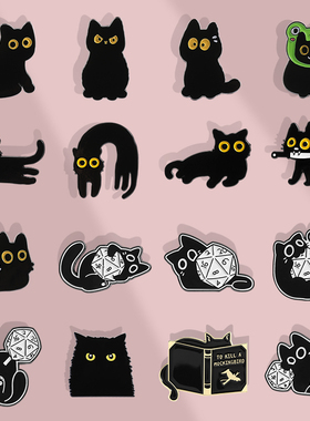 卡通黑色小猫胸针可爱猫咪胸章金属徽章男女衣服包包配饰饰品