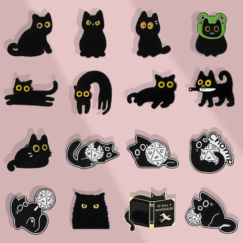 卡通黑色小猫胸针可爱猫咪胸章金属徽章男女衣服包包配饰饰品