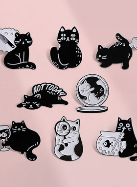 卡通可爱黑色猫咪胸针ins风可爱猫咪胸章金属徽章衣服包包配饰