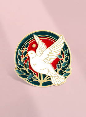 卡通精美和平鸽胸针橄榄枝白鸽造型胸章金属徽章男女包包别针配饰