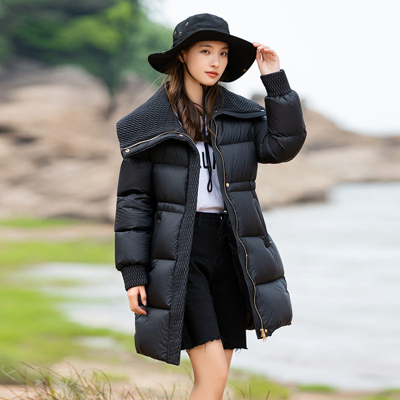 95白鸭绒时尚修身显瘦2023年新款加厚黑色冬季中长款羽绒服女