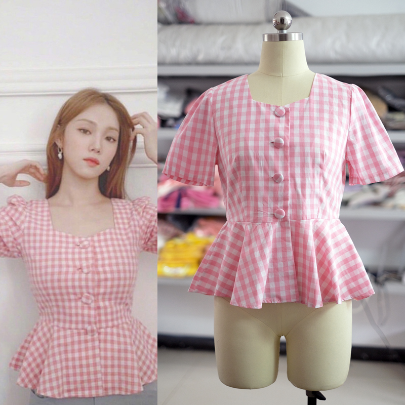 李圣经韩系复古甜美风收腰衬衫