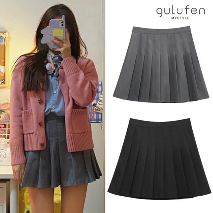 gulufen新品jennie维C女神降临林周京同款日韩学院风灰色百褶裙