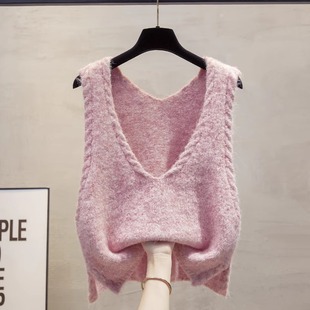 麻花双v领针织马甲背心女2025春秋新款 宽松外穿马夹叠穿毛衣坎肩