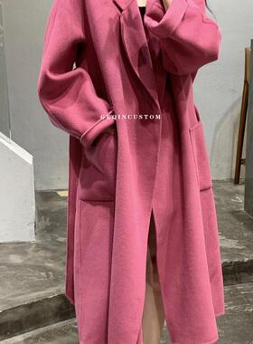 2026秋冬新款粉色双面羊毛大衣女中长款高端宽松加厚毛呢外套