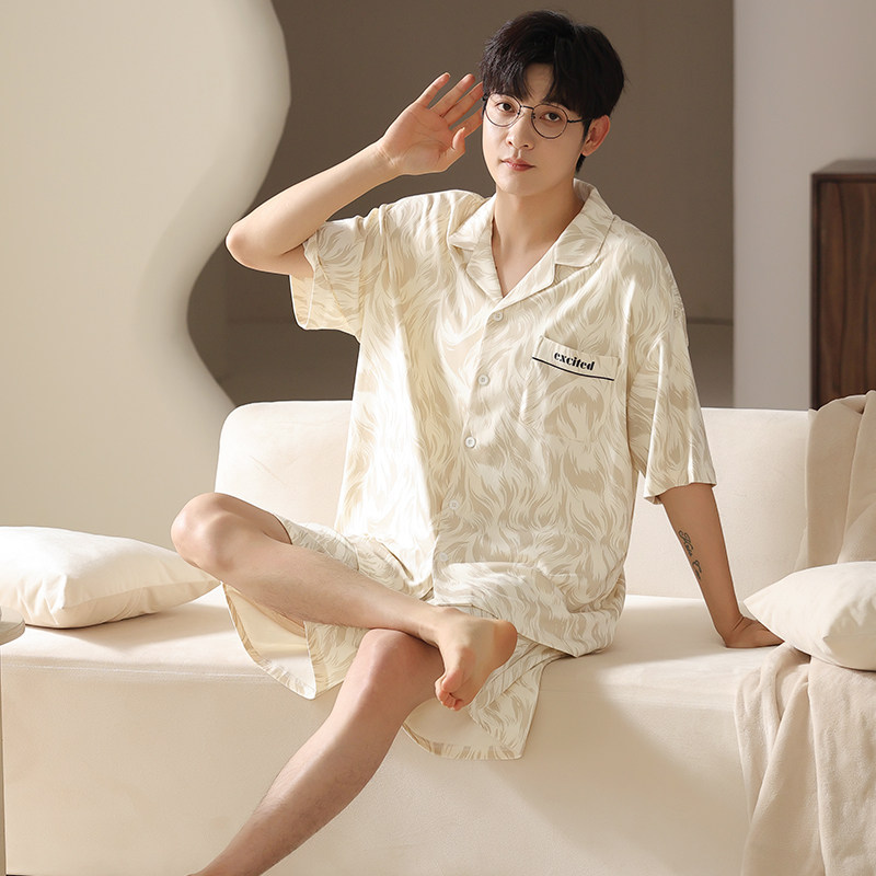 夏季睡衣男莫代尔凉感2025新款短袖短裤翻领冰丝套装家居服两件套