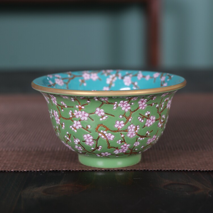 精品珐琅彩粉彩手绘冰梅压手杯茶杯景德镇古玩古董陶仿古瓷器收藏