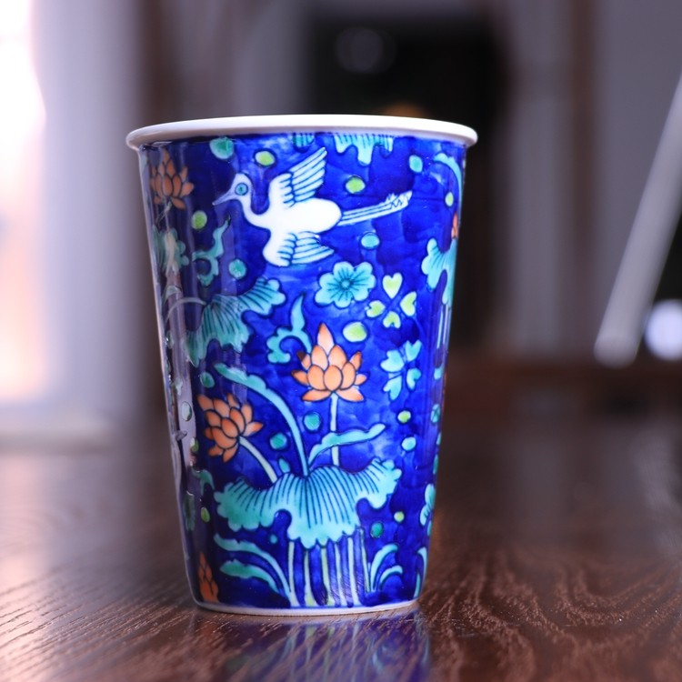 寒窑青花斗彩一路高连升纹茶杯可乐杯景德镇古玩董陶瓷器仿古收藏