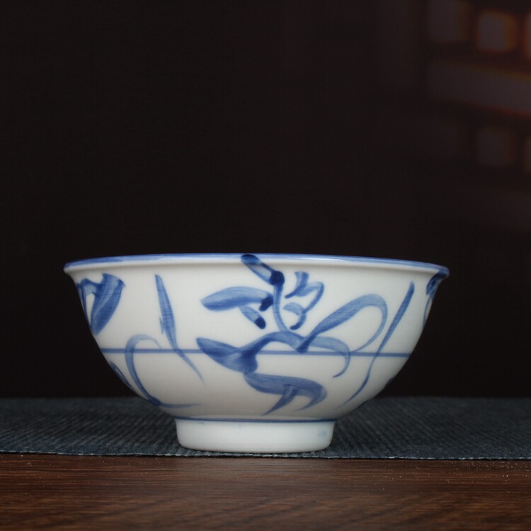 晚清民窑青花手绘刀纹茶杯茶盏主人杯古玩古董陶瓷器仿古老货收藏