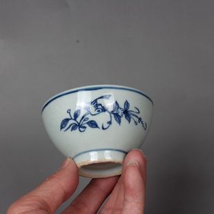 仿古瓷晚清民国民窑青花花鸟小茶杯品茗杯 古董古玩陶瓷器收藏品