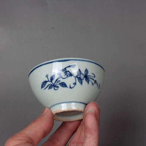 仿古瓷晚清民国民窑青花花鸟小茶杯品茗杯 古董古玩陶瓷器收藏品