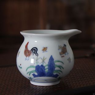 景德镇仿古成化青花斗彩手绘公道杯鸡缸杯茶具中式古玩陶瓷器