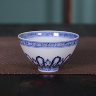精品柴窑青花瓷手绘宝相鸡心杯茶杯景德镇古玩古董陶瓷器手工茶具