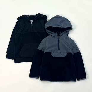 外单~ 一眼喜欢 板板正正 男童秋冬珊瑚绒拼接连帽外套卫衣上衣