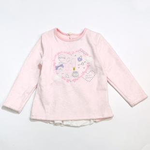 日单 粉嘟嘟 刺绣很美 女童儿童加绒毛绒绒粉色卫衣上衣外套内搭