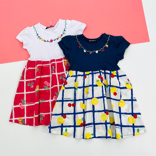 日单丸gao~项链款 棉布拼接 女童宝宝夏季纯棉短袖凉快连衣裙子