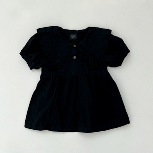 日单 板板正正 大翻领好漂亮 女童宝宝夏季短袖裙式上衣娃娃衫