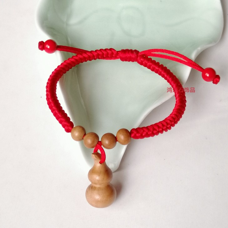 野生桃木情侣金刚结红绳无漆葫芦