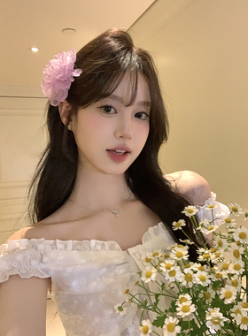 【蜜桃茶】氧气感美女 清透粉色花朵发夹侧边夹网红头花拍照发卡