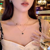 蜜桃茶 经典 梦露 AB款 双面四叶草项链女复古气质叠戴颈链配饰